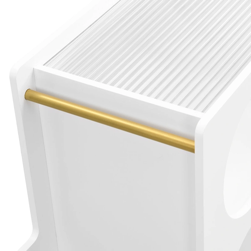 31.5 Modern Mobile End Table with 5mm Thick Fluted Tempered Glass, Lockable Wheels and Golden Round Rod