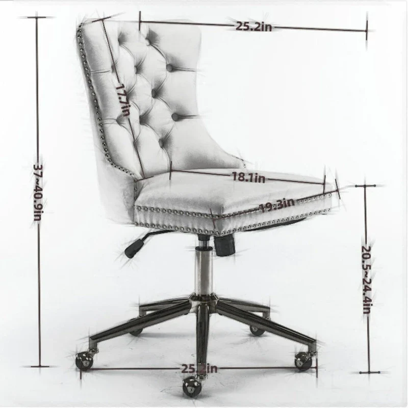 Office Chair with Wheels, Adjustable Height, Velvet Upholstered Tufted Button Computer Desk Chair Swivel
