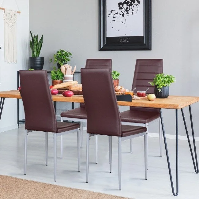 4 Pieces PVC Elegant Design Leather Dining Chairs with Solid Metal Legs - 16.0 x 20.0 x 38.5 (W x D x H)