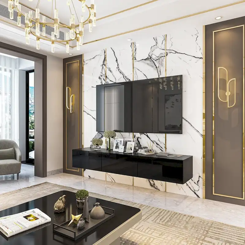 63 TV Stand Hanging TV Consoles Wall TV Cabinet with LED Entertain