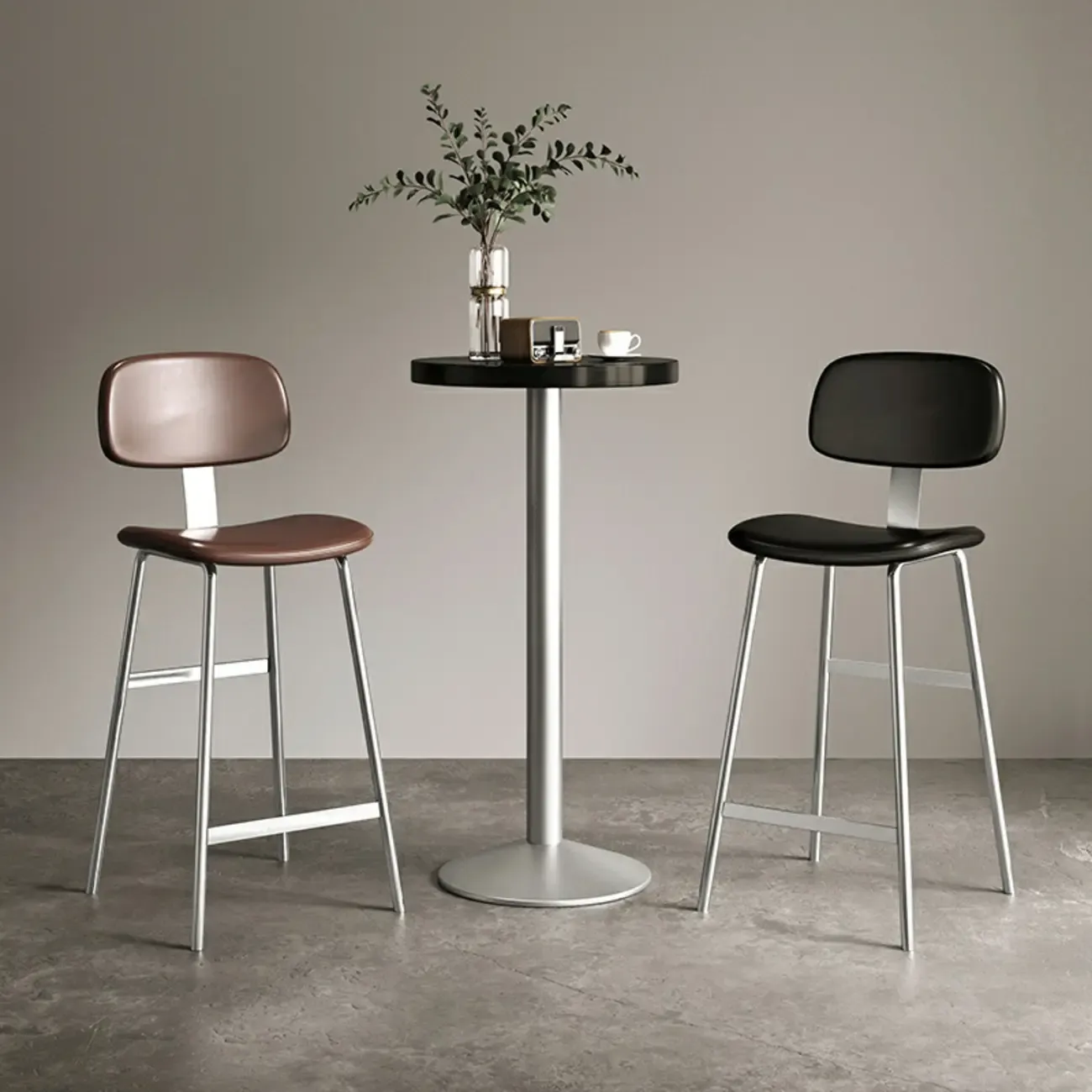 Industrial Faux Leather Metal Frame Bar Stools with Backs