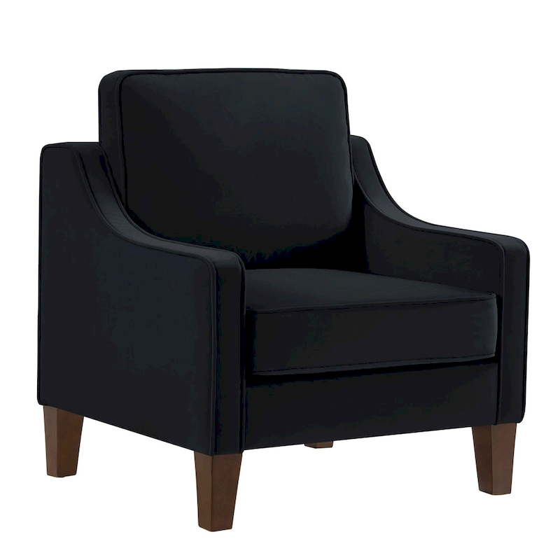 Modern Velvet Upholstered Armchair with Wooden Legs