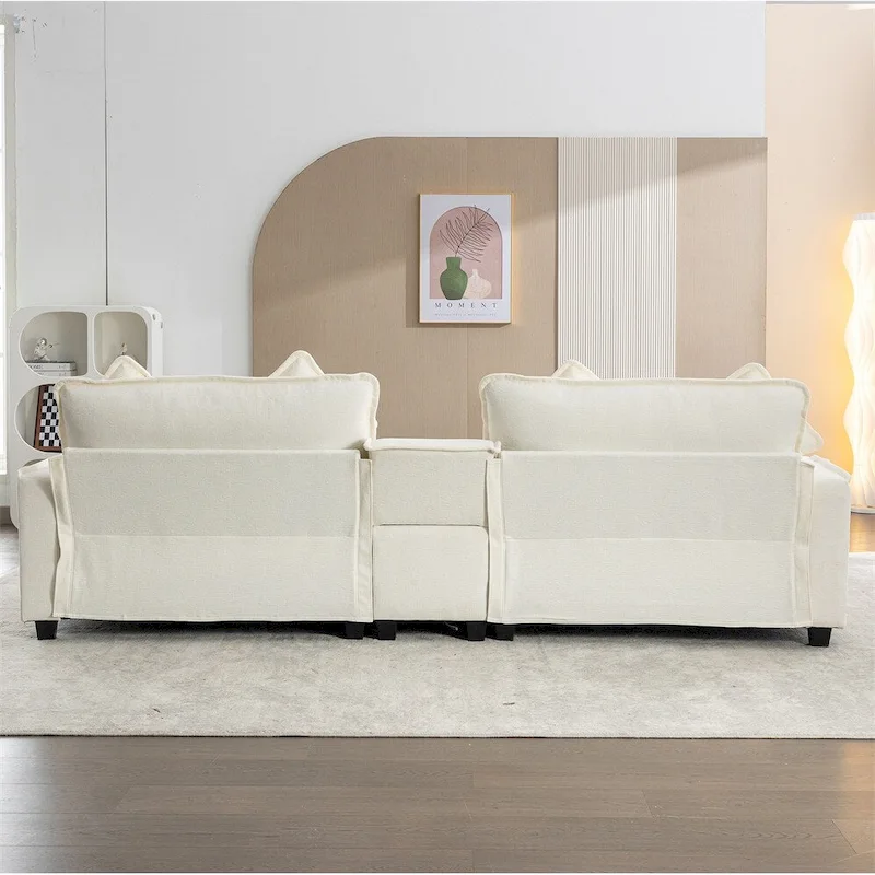 112.6  Chenille Upholstered Sectional Sofa with Two Removable Ottoman