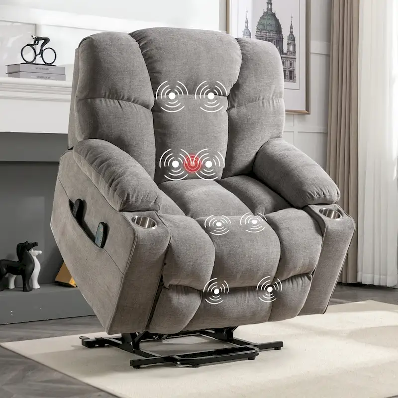 Power Lift Recliner Chair With Electric Massage And Heat For Elderly With 2 Cup Holders