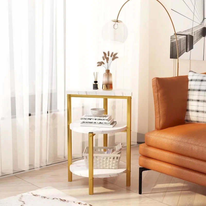 Modern 3 Tier End Table with Marble Tabletop