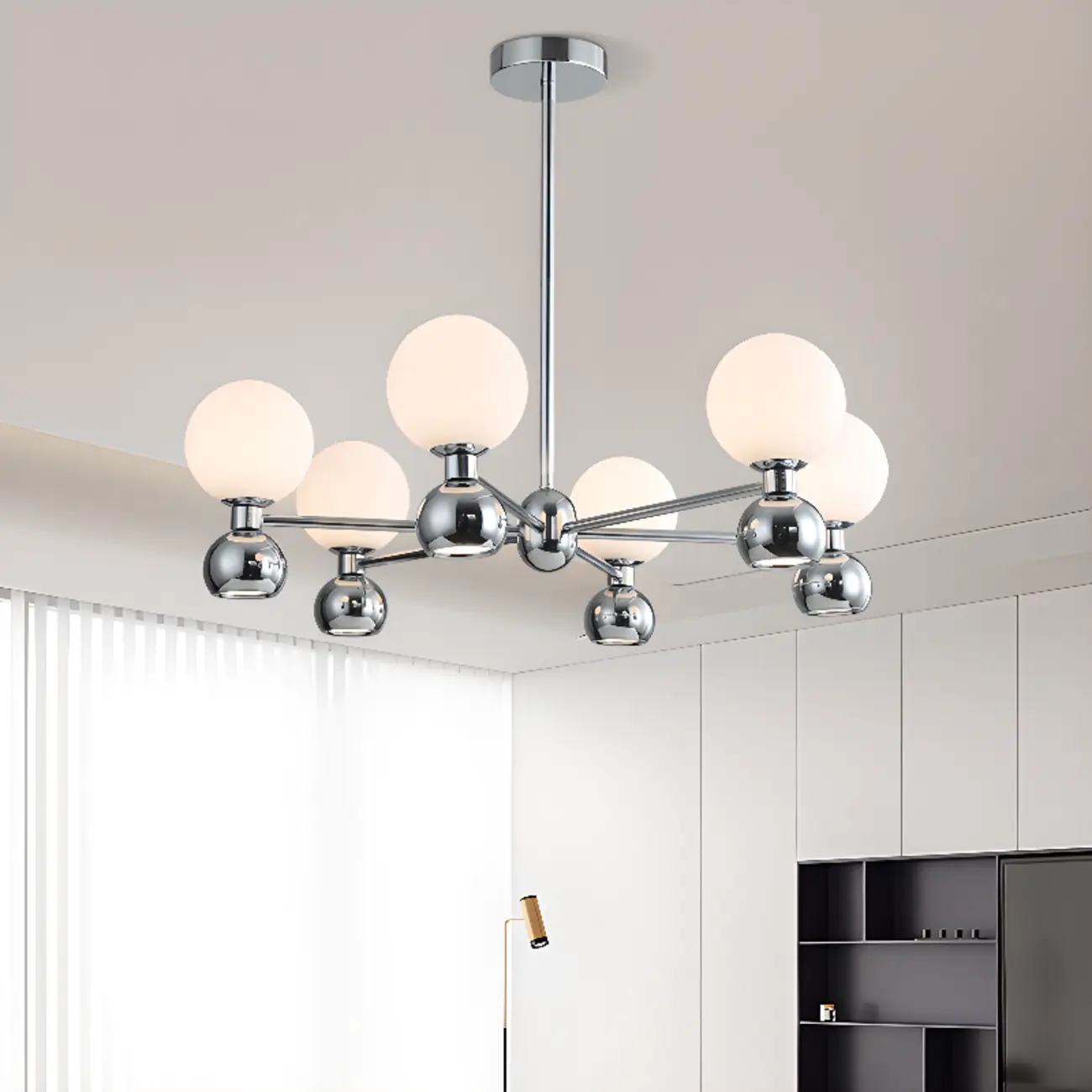 Modern Style White Globe Chandelier with Metal Frame