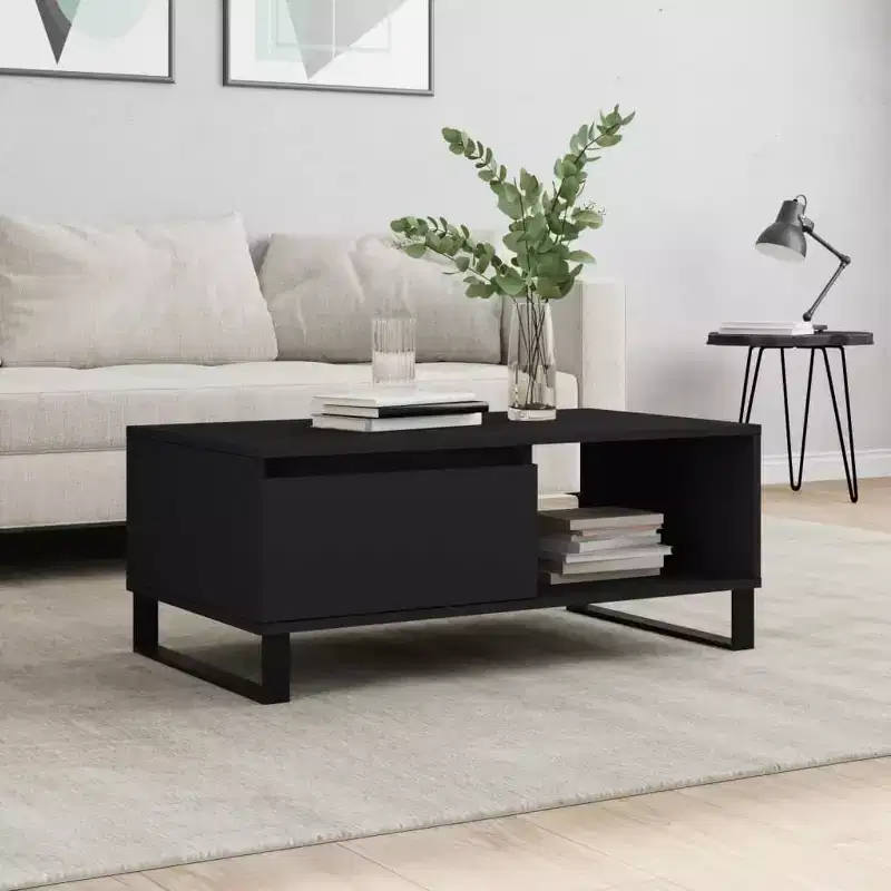 vidaXL Coffee Table Black Engineered wood Medium Storage Coffee Table