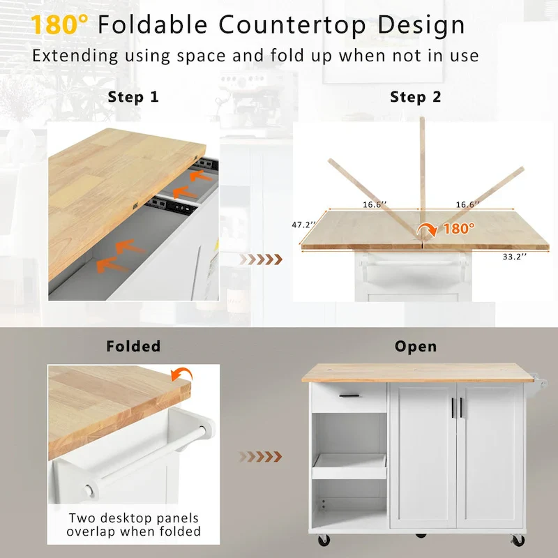 Kitchen Island With Foldable Counter Top(no include stool)