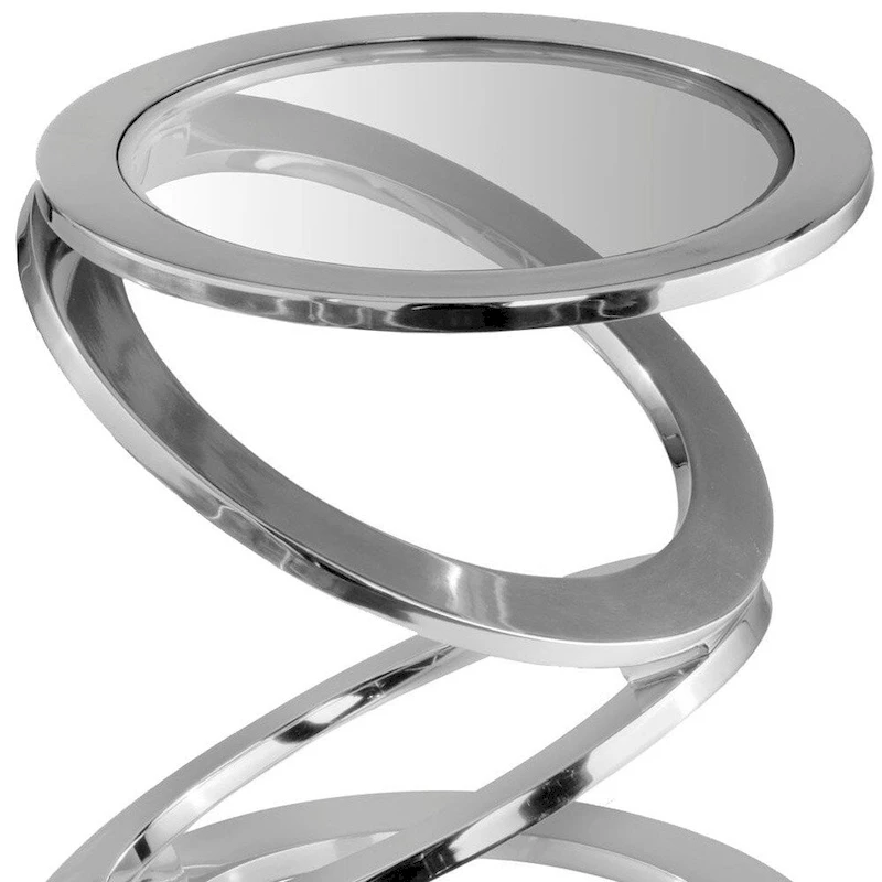 HomeRoots 17 Silver And Clear Glass and Aluminum Round Abstract End Table