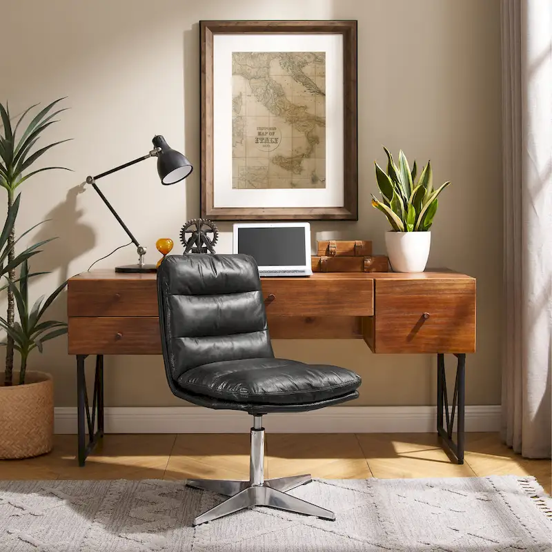 Mid-Century Modern Genuine Leather Home Office Desk Chair
