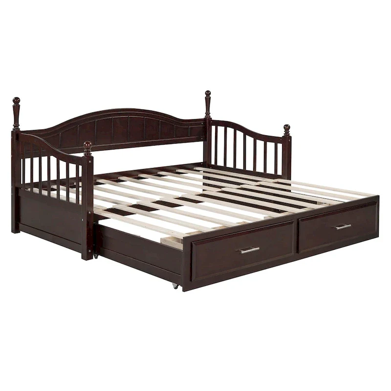 Twin Wooden Daybed with 2 Drawers & Trundle