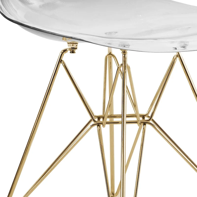 Cresco Plastic Dining Side Chair with Eiffel Base in Gold Set of 2 by LeisureMod
