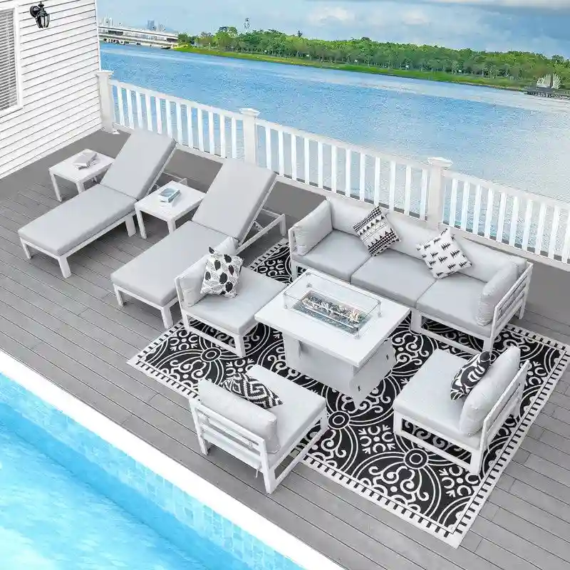 FINCATI 11-piece Oversized Patio Aluminum Sectional Deep Seating Conversation Sofa Set with Lounge Chaises