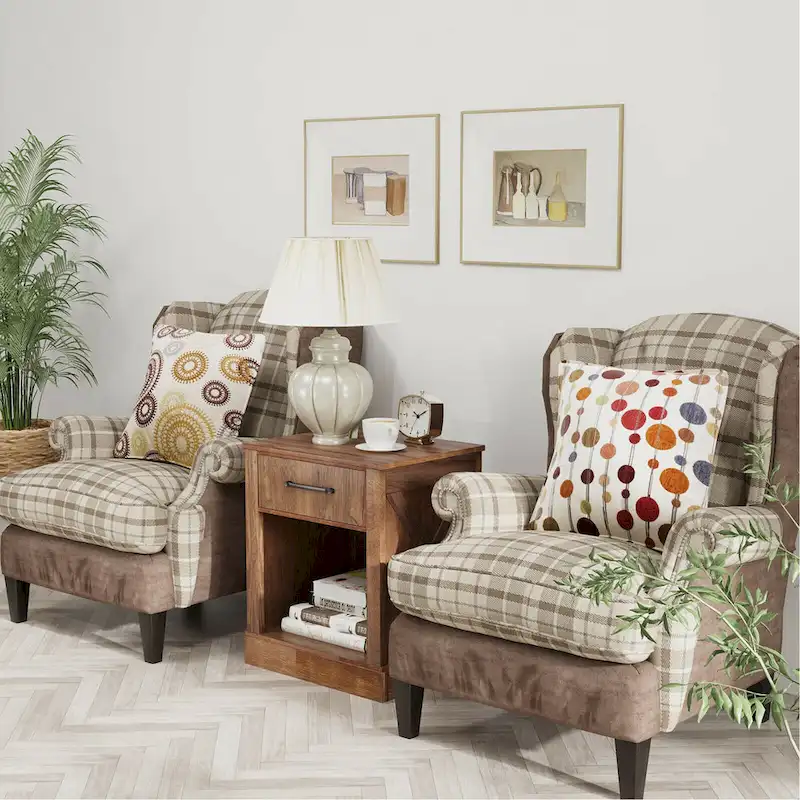 Gymax Nightstand with Drawer and Shelf Rustic Wooden Bedside Table