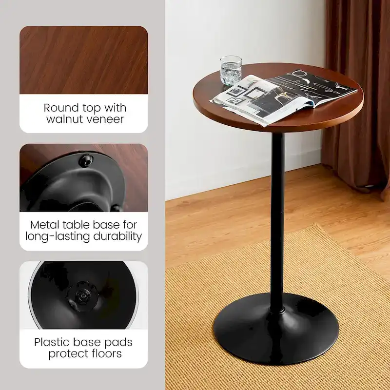 39.5H Modern Bistro Walnut Top Round Pub Bar Table