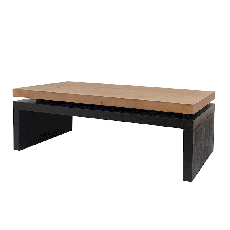 Black and Natural Wood Living Room Table Versatile Coffee Table 2-Tiered Wood Tabletop Table