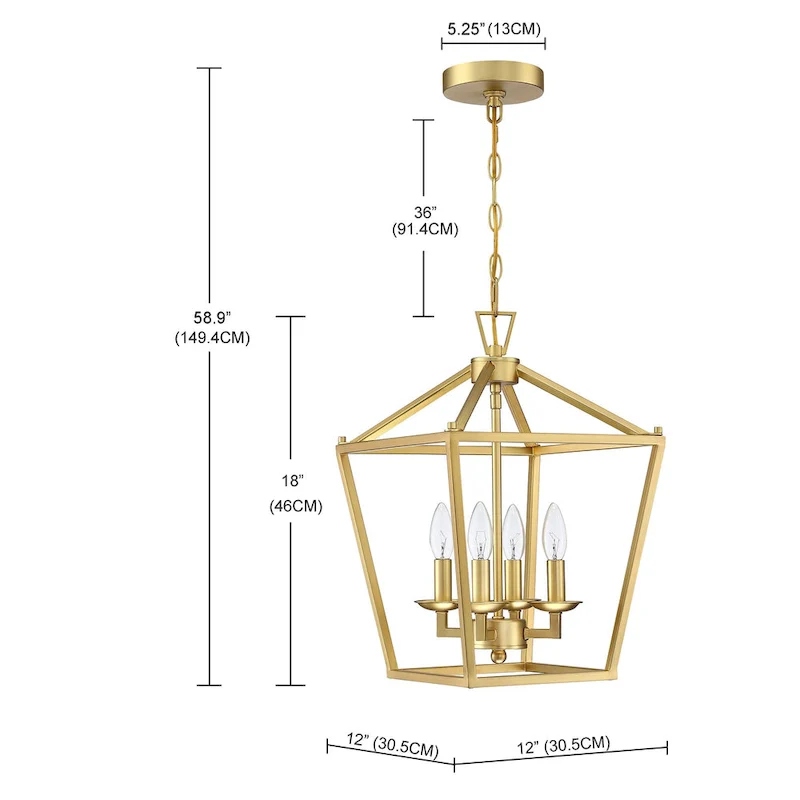 2-PK 12 in.4-light Geometric Lantern Chandelier with Matte Black finish/Soft gold finish