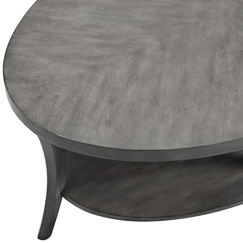 Wood Oval Coffee Table with Shelf