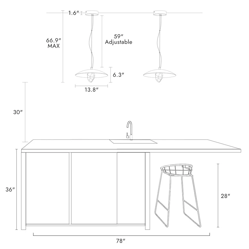 Modern LED 1-Light Crystal Pendant Light Black Gold Metal Dome Island Lights - Dia. 13.8  x H 6.3