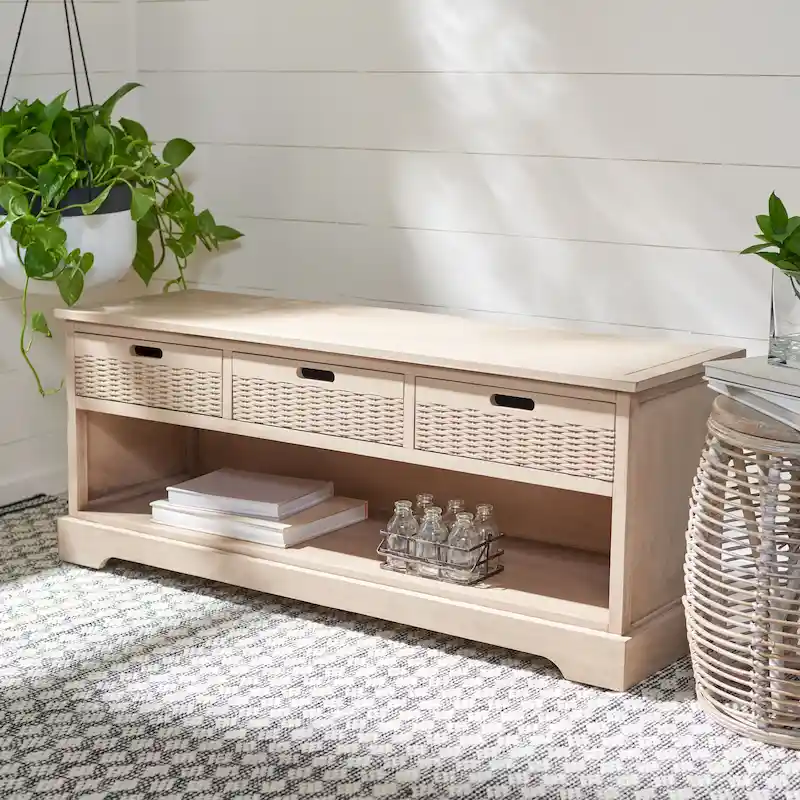 3-Drawer Bottom Shelf Storage Bench - 47.3 W x 15 L x 19 H