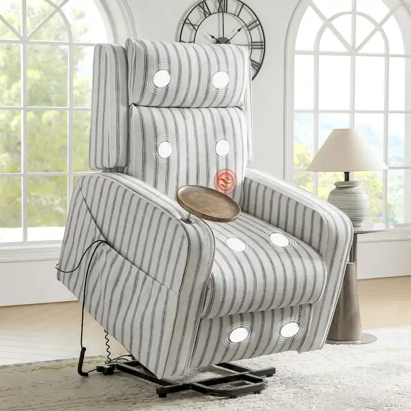 Darrell Modern Lift Assist Massage and Heating Power Recliner with Charing and Soild Wood Tray Set of 2by HULALA HOME