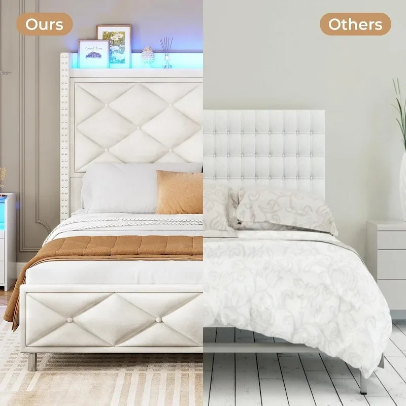 LED Bed Frame with 51.2  Tall Headboard Charging Station