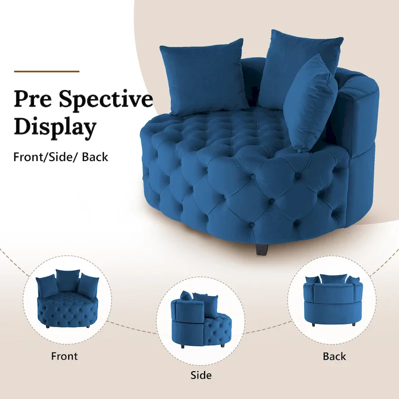 Velvet Modern Leisure Big Classical Barrel Chair with 2 Pillows