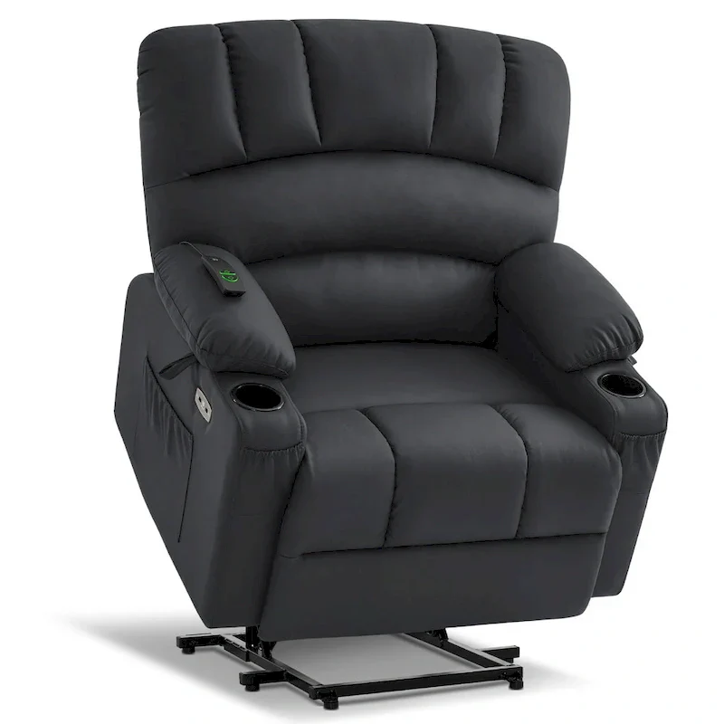 MCombo Power Lift Recliner Chair Sofa with Massage and Heat, Faux Leather R7096 (Medium-Wide)