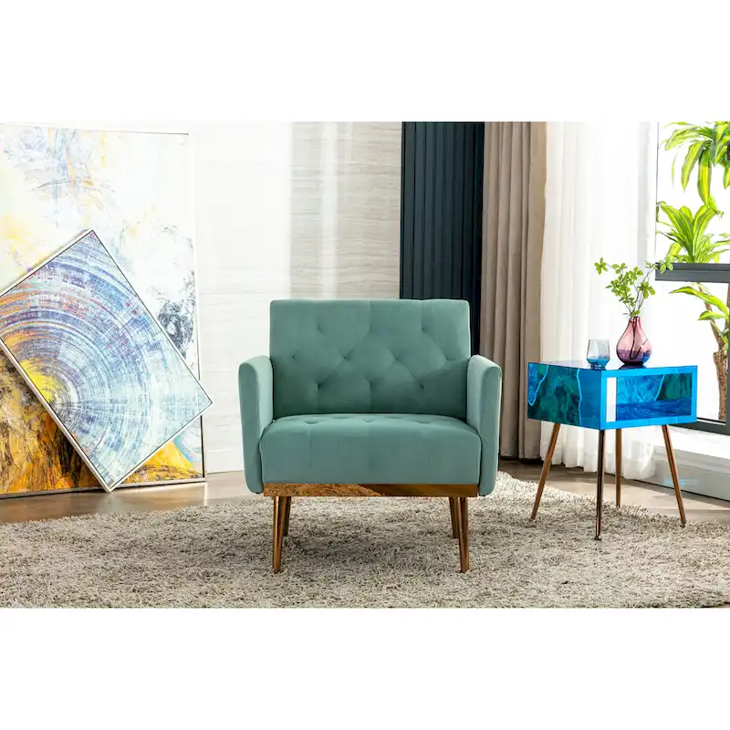 Velvet Upholstered Tufted Accent Chair With Golden feet