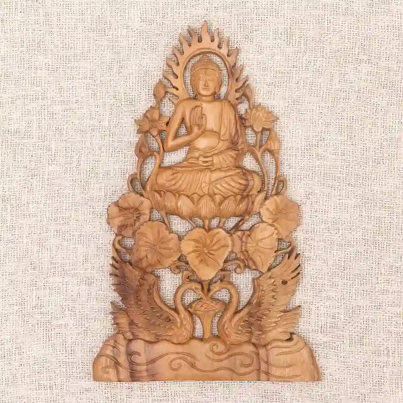 Novica Handmade Teaching Buddha Wood Relief Panel