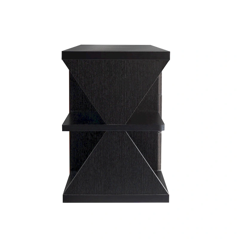 Ayala Modern Black and Distressed Grey 60-inch 4-Shelf TV Console with 3-Drawer