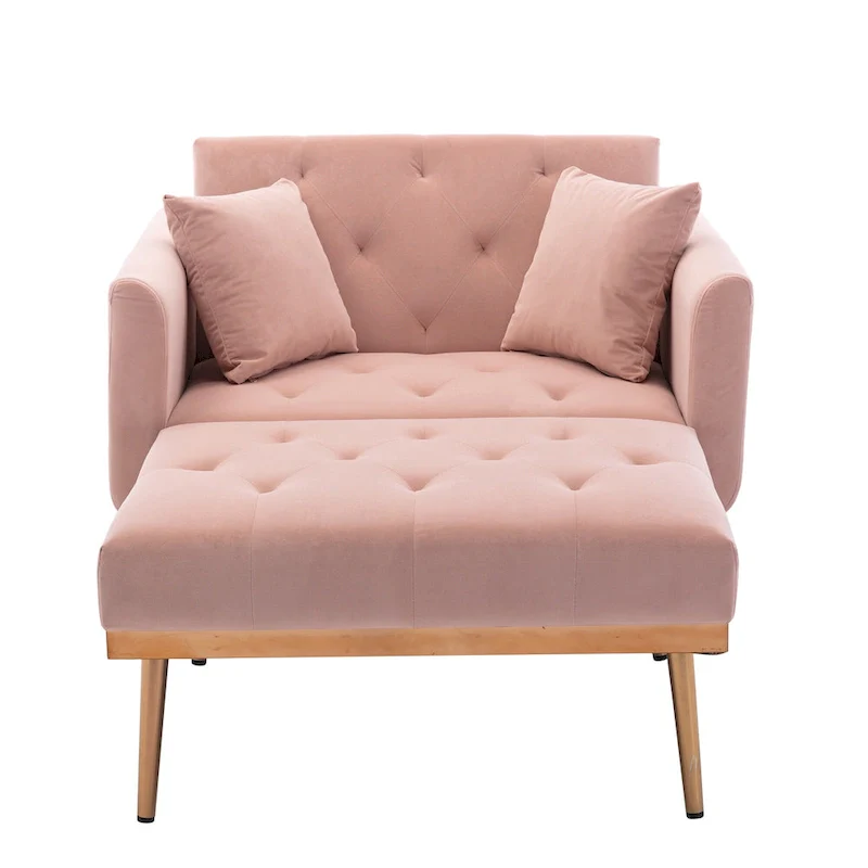 Pink 62.2 Upholstered Chaise Lounge Chair with Iron Legs