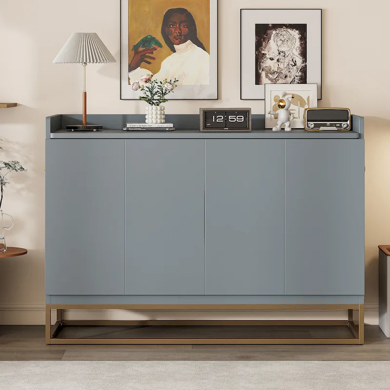 Queen Murphy Bed with Cabinet - White/Gray/Blue