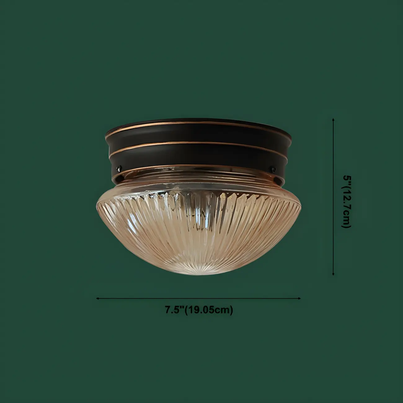 Classic Bronze Amber Ribbed Glass LED Flush Mount Ceiling Light