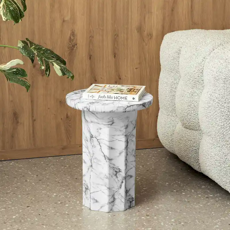 Glitzhome 20.75 H Modern MGO Faux Marble Side Table