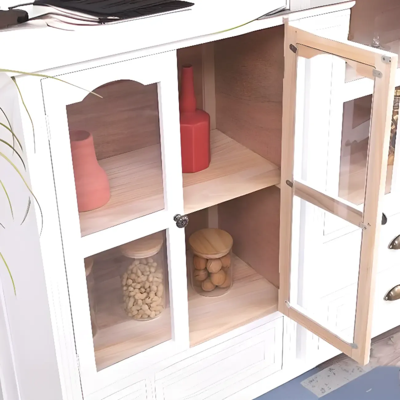 Freestanding Solid Wood White Cabinet with Drawers