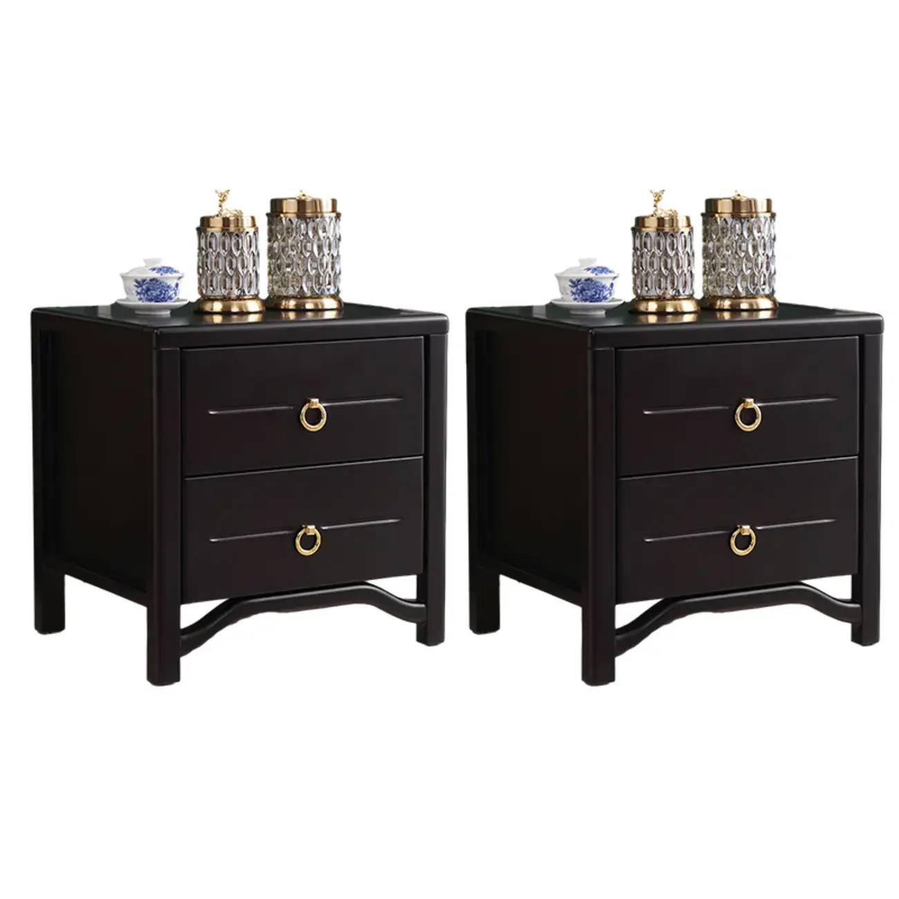 Bedroom Black Wooden 2-Drawer Narrow Nightstand