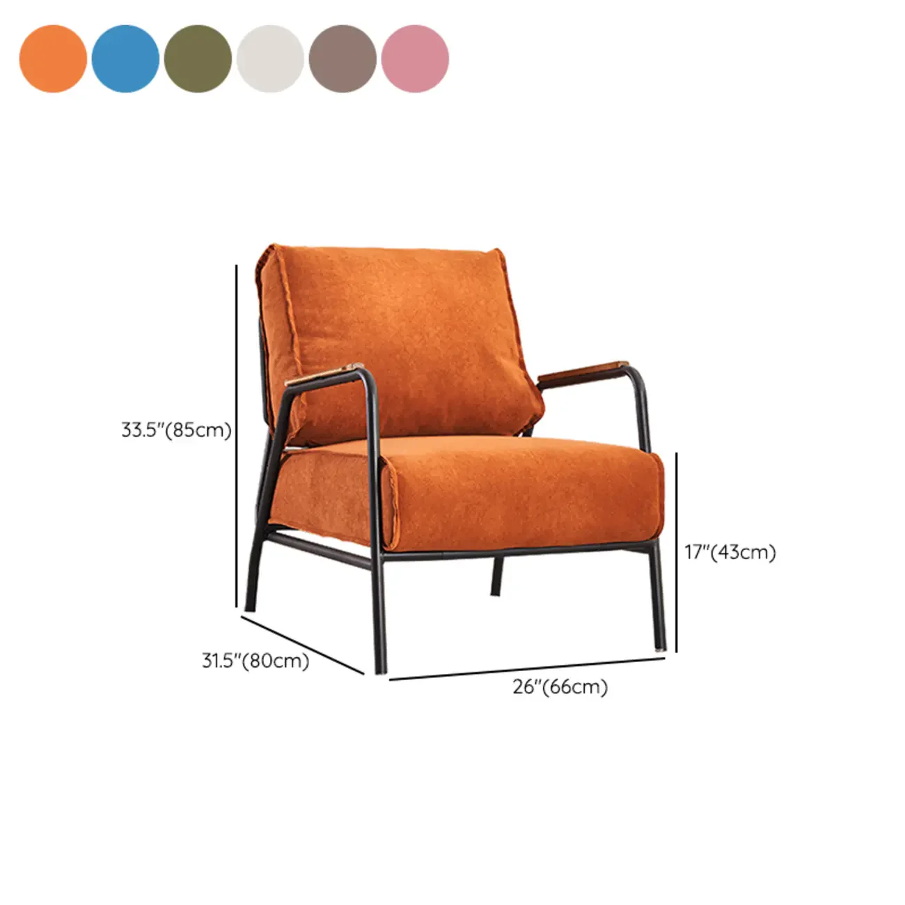 Modern Leather Accent Chair with Pillow and Metal Arms