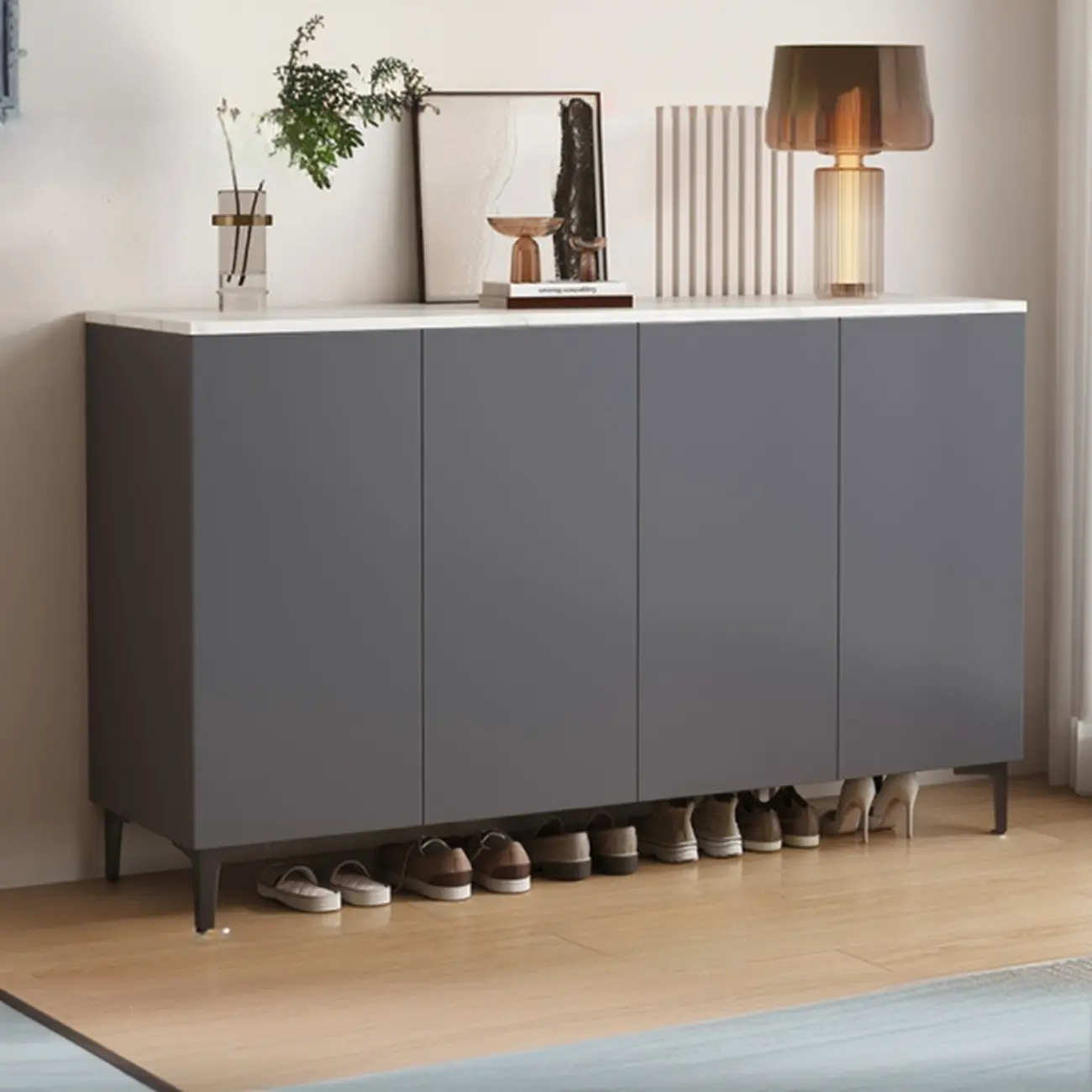 5-Tier Compact Modern Off-White Entryway Shoe Cabinet