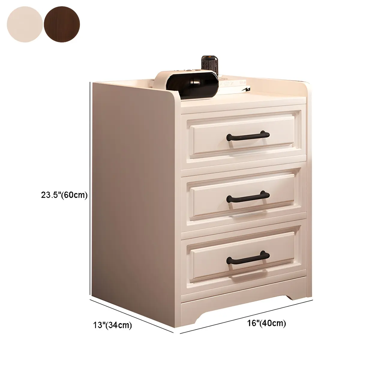 Modern White Wooden Tray Top 2-Drawer Nightstand