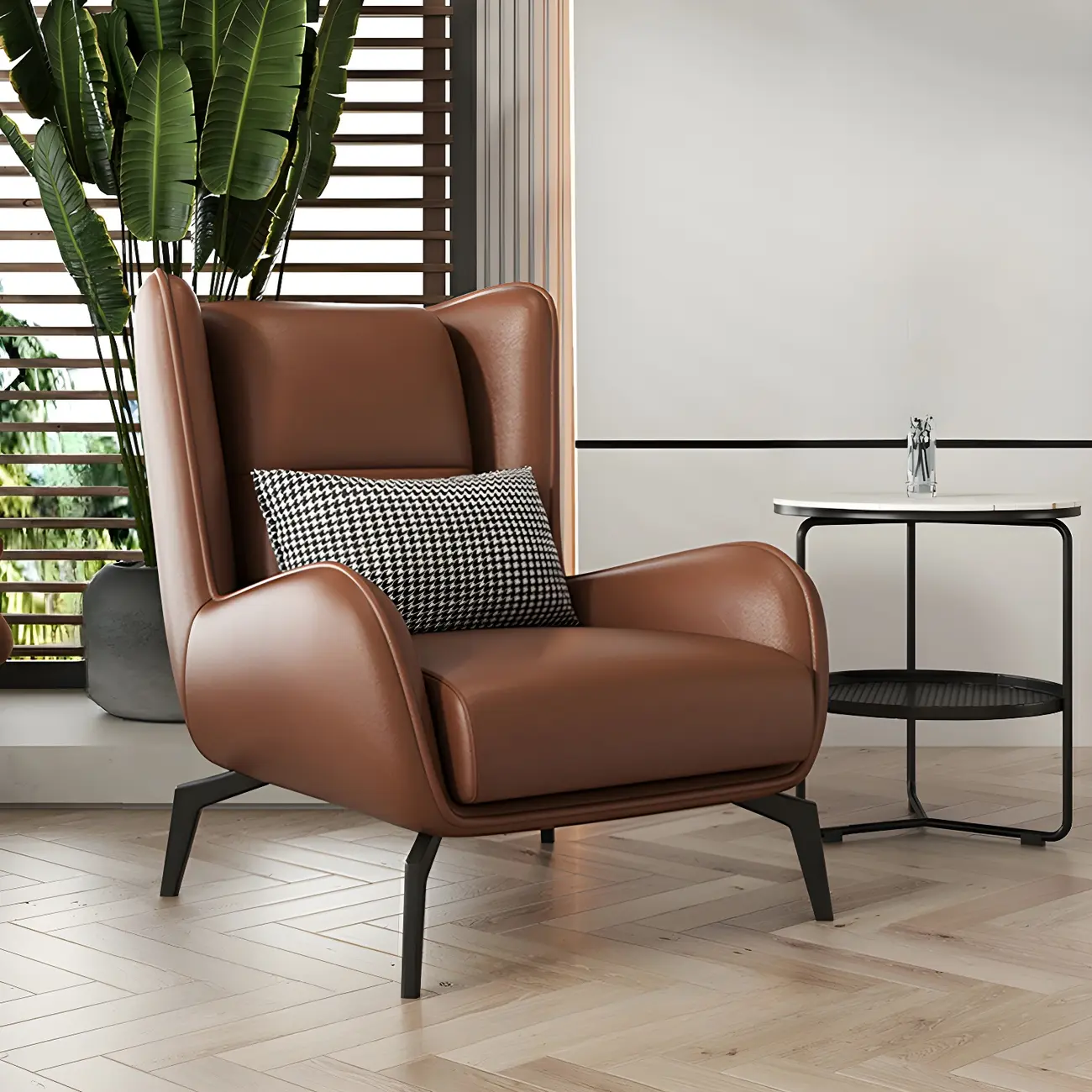 Modern Beige Leather Accent Chair with One Pillow