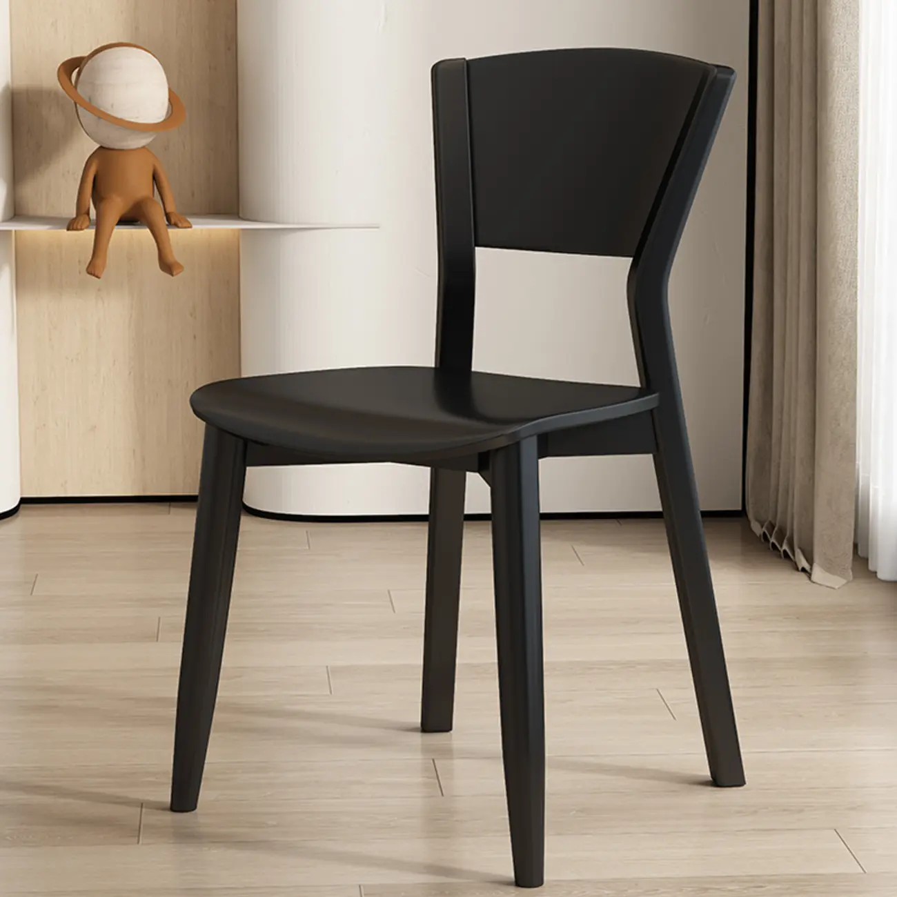 Simple Wooden Open Back Faux Leather Upholstered Dining Chair