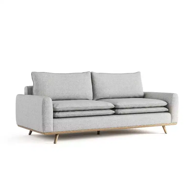 HOMES: Inside + Out Gubera 82" Mid-Century Sofa Cotton Linen Blend Upholstery with Feather Blend Cushions