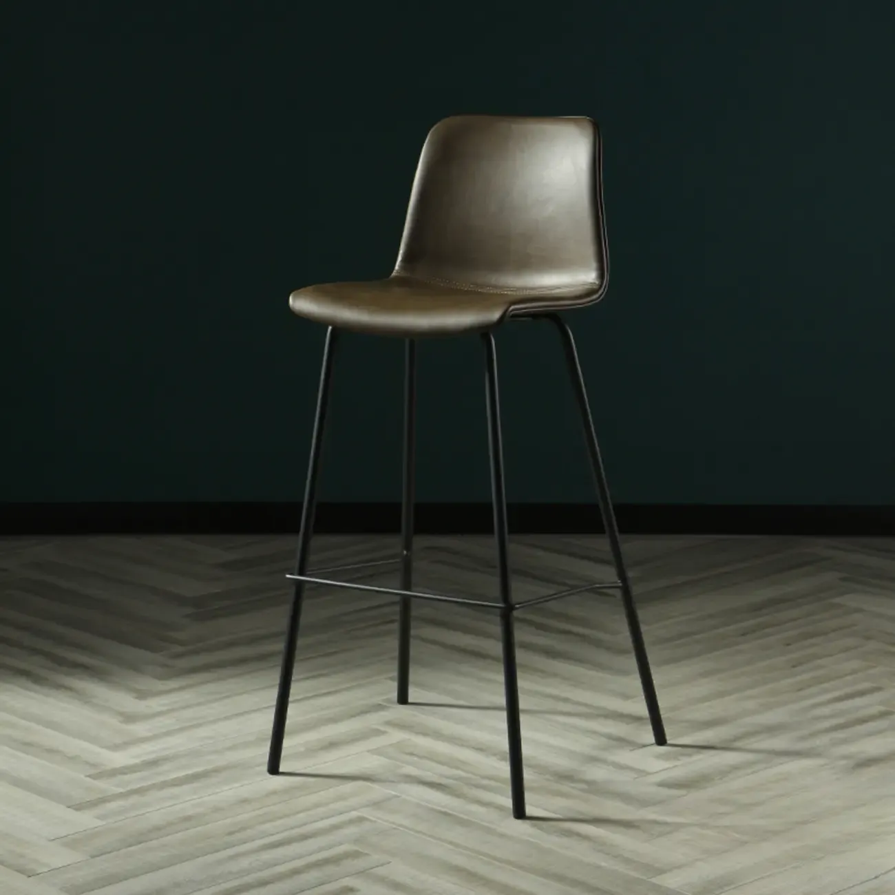 Industrial Metal Frame Leather Bar Stool with Footrest