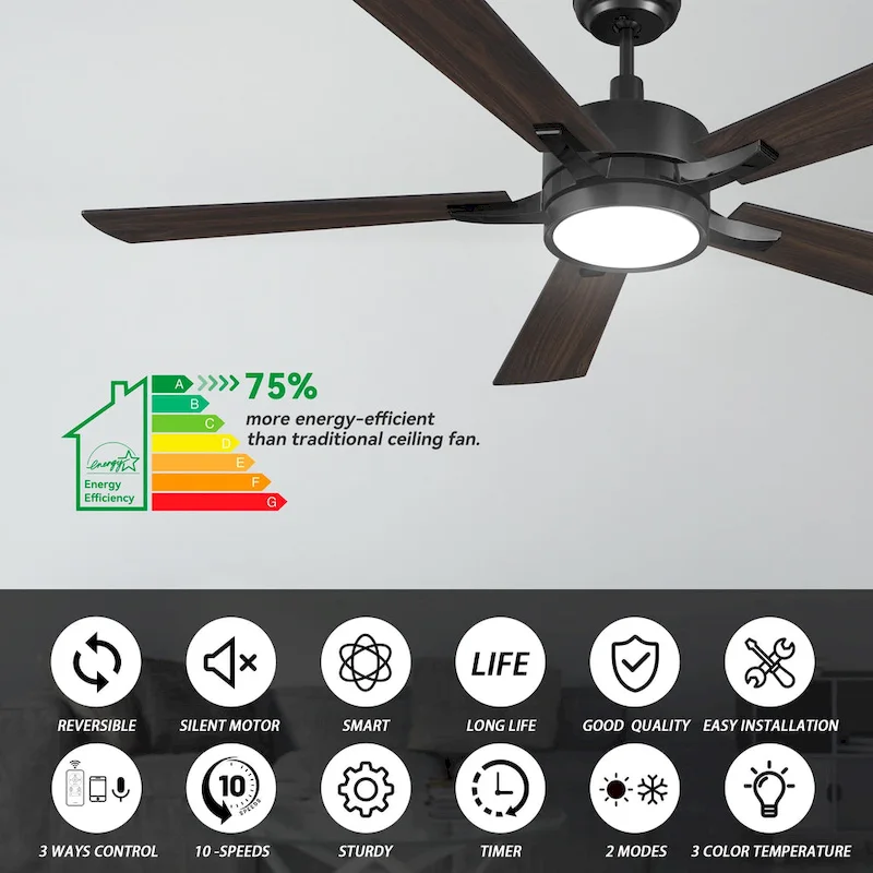 CARRO Elliott 52  5-Blade Smart Ceiling Fan with LED Light and Remote Control-Walnut Fan Blade