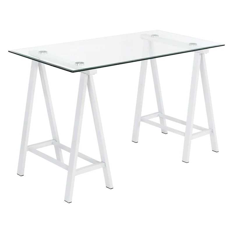 Middleton Desk with Clear Glass Top and Metal Base