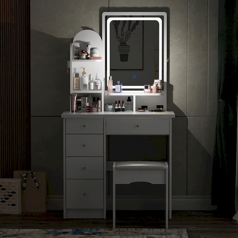 31.5 Wide Dresser Makeup Vanity With Stool and Touching Light Mirror - 31.5W