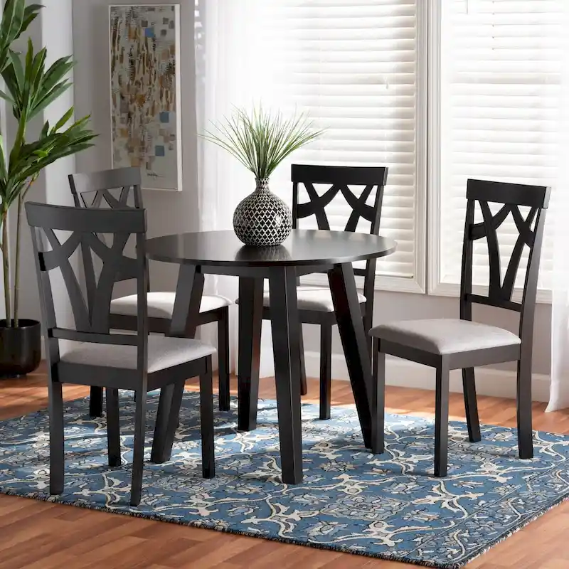 Derya Modern Transitional 5-Piece Wood Dining Set-Grey/Dark Brown