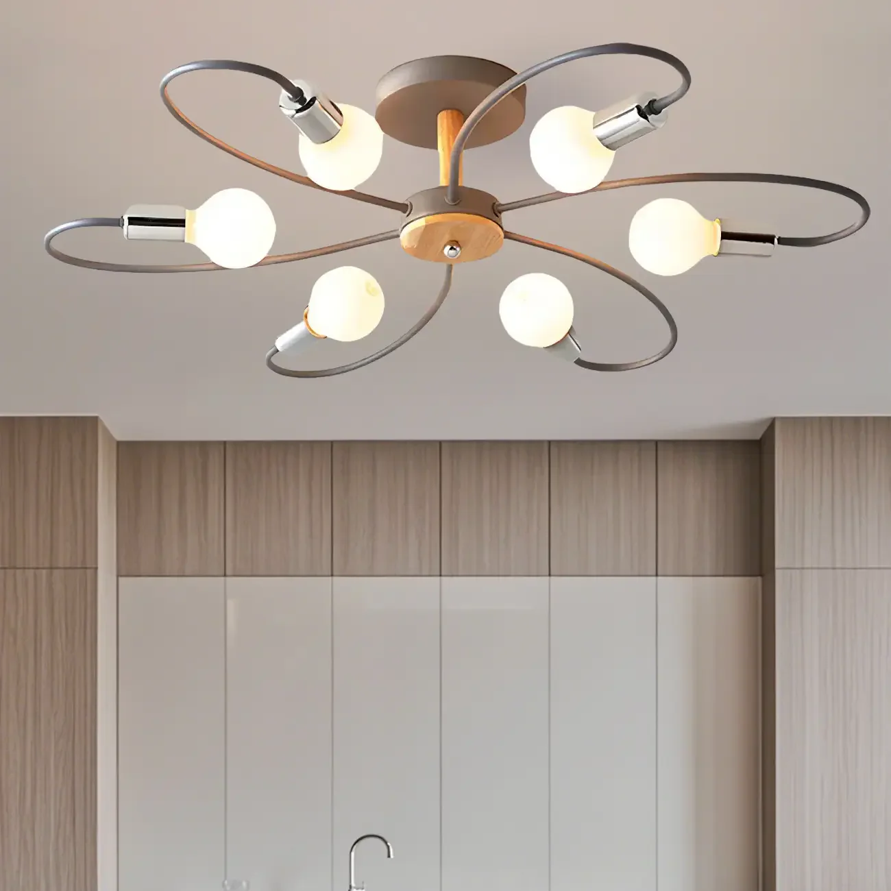 Modern Green Curved Sputnik Semi Flush Mount Ceiling Light