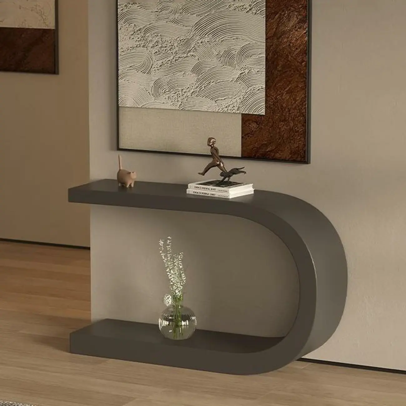 U-Shaped Metal White Narrow Console Table